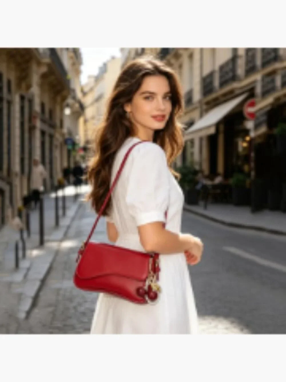 Women's Hobo Crossbody Purse with Cherry Pendant, PU Leather, Detachable Straps